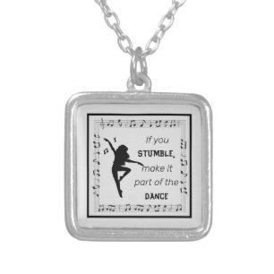 Dance Lover Inspirational Quote with Musical Notes Silver Plated Necklace