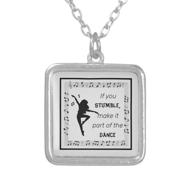 Dance Lover Inspirational Quote with Musical Notes Silver Plated Necklace (Front)