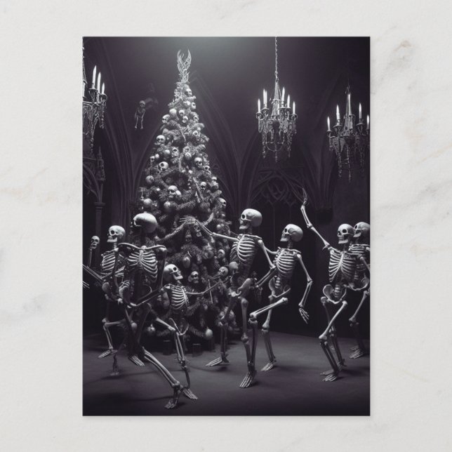 dance macabre Christmas Skeletons around the tree Postcard (Front)