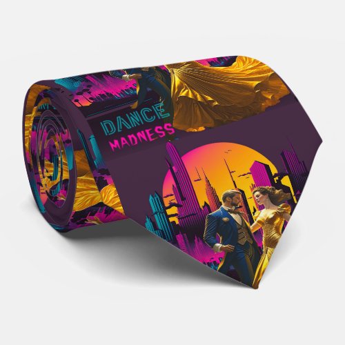 Dance Madness Couple In The Streets of  Neon City Neck Tie