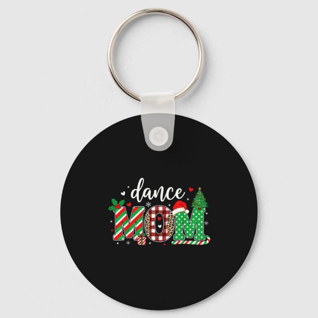 Dance Mom Christmas Buffalo Plaid Leopard Santa Ha Keychain (Front)