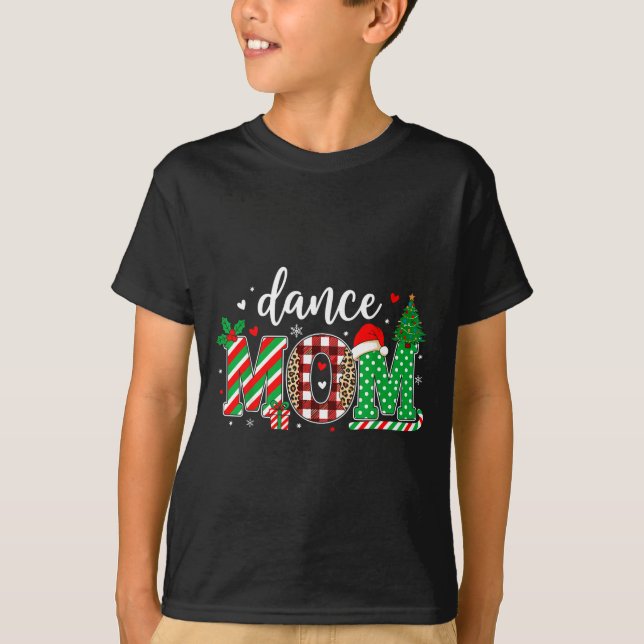 Dance Mom Christmas Buffalo Plaid Leopard Santa Ha T-Shirt (Front)