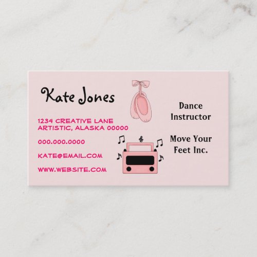 Dance Music Radio Ballet Pink Black Stylish Cute Business Card