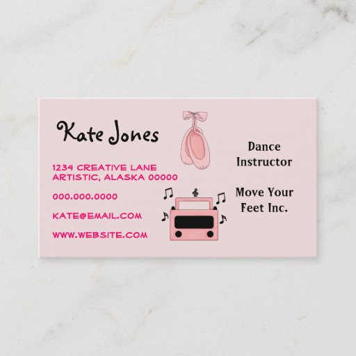 Customizable Dance Music Radio Ballet Pink Black Stylish Cute Business Cards