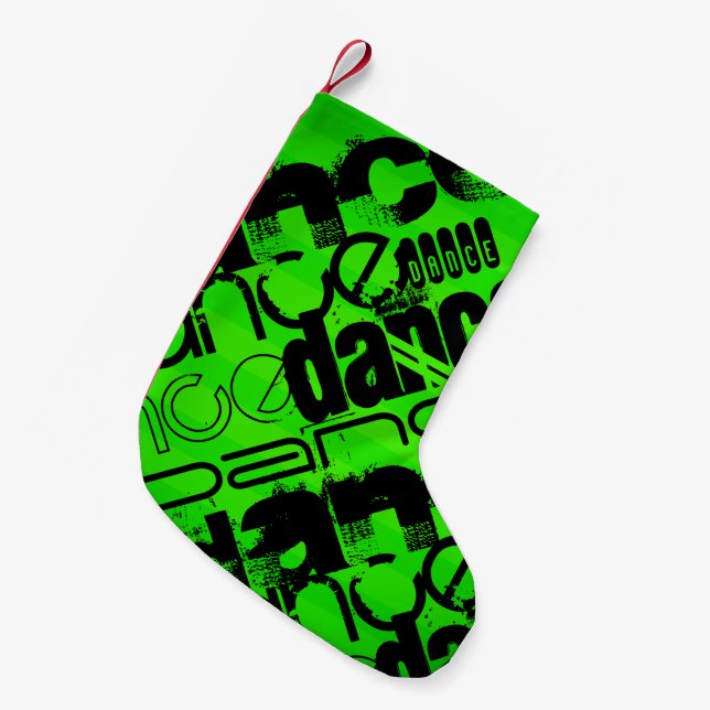 Dance; Neon Green Stripes Small Christmas Stocking (Front (Hanging))
