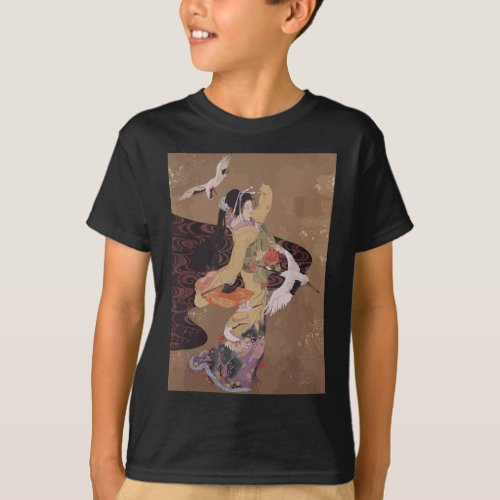 Dance of Cranes Japanese Retro Art T_Shirt