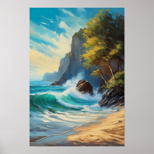 Dance of Sea and Rocks by the Beach Poster