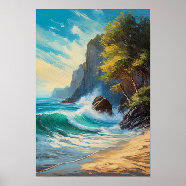 Dance of Sea and Rocks by the Beach Poster (Front)