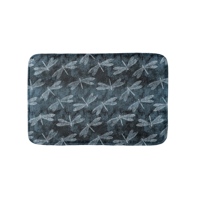Dance of the Dragonflies Elegant Teal Green Bathroom Mat (Front)