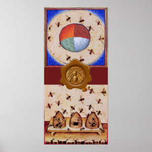 DANCE OF THE HONEY BEES  WITH 4 ELEMENTS,Wax Seal Poster