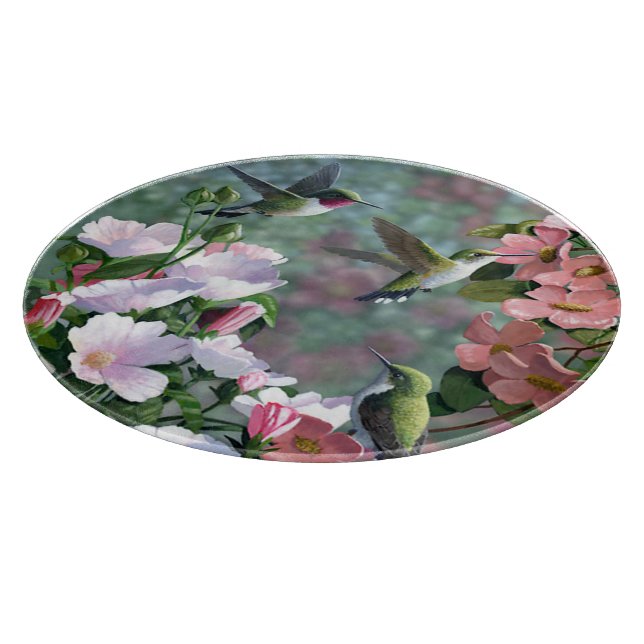 "Dance Of The Hummingbird" Glass Cutting Board (Corner)