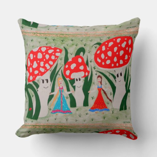 Dance of the Mushroom Fairies  Throw Pillow