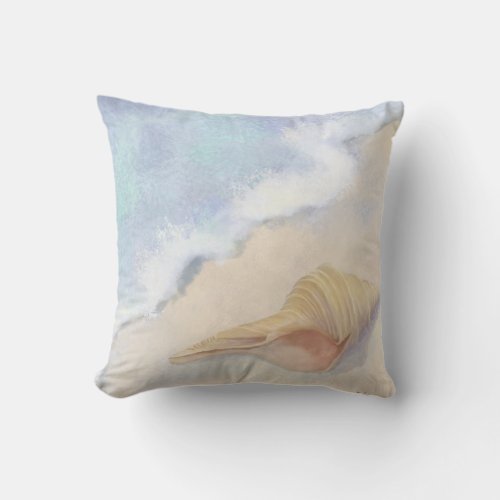 Dance of the Sea Trumpet Shell Beach Ocean Sand Throw Pillow
