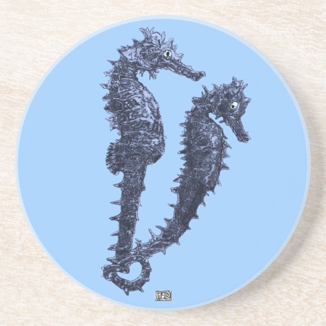 Dance Of The Seahorses (Blue) Drink Coaster (Front)