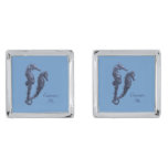 Dance Of The Seahorses (blue) Silver Cufflinks at Zazzle