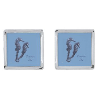 Dance Of The Seahorses (blue) Silver Cufflinks by Lace9lives at Zazzle