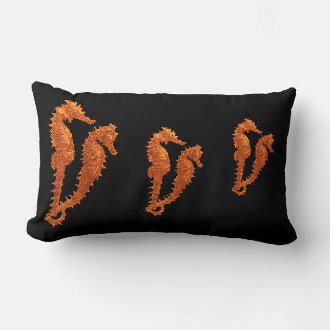 Dance Of The Seahorses (Orange) Lumbar Pillow (Front)