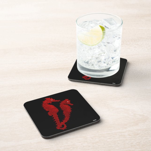 Dance Of The Seahorses (Red) Drink Coaster (Right Side)