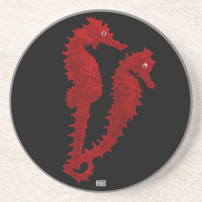 Dance Of The Seahorses (Red) Drink Coaster (Front)