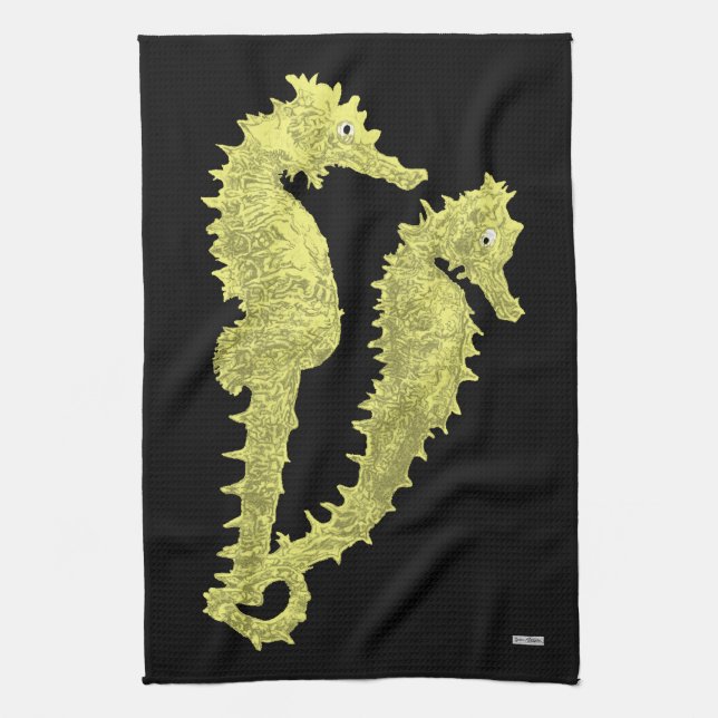 Dance Of The Seahorses (Yellow) Kitchen Towel (Vertical)
