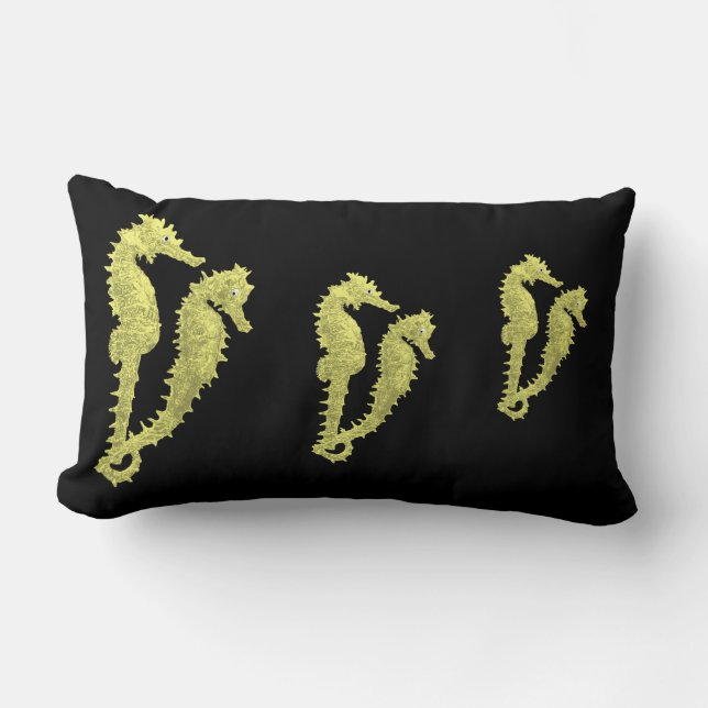 Dance Of The Seahorses (Yellow) Lumbar Pillow (Front)