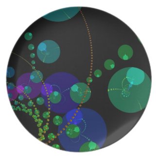 Dance of the Spheres II – Cosmic Violet & Teal Dinner Plates