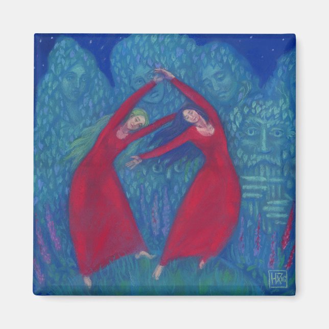 Dance of the witches, pastel painting, fantasy art magnet (Front)