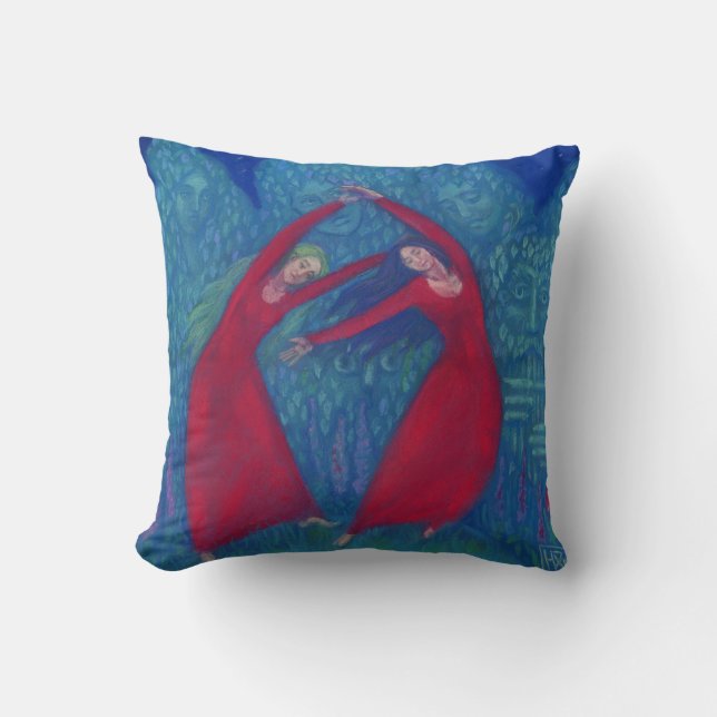 Dance of the witches, pastel painting, fantasy art throw pillow (Front)
