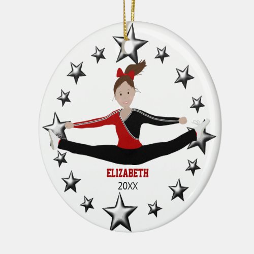 Dance Or Cheer Brunette Red And Black Ceramic Ornament