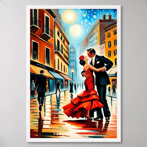 dance painting city street bright full moon night poster