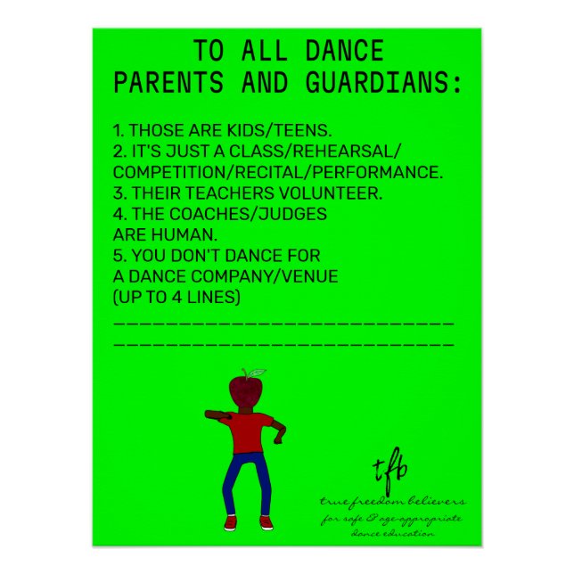 Dance Parent Reminder Apple Lime Poster (Front)