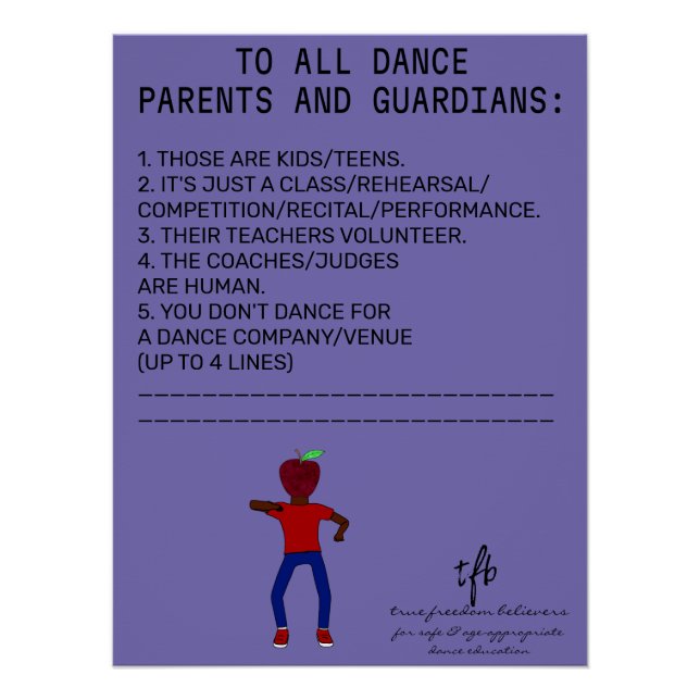 Dance Parent Reminder Apple Peri Poster (Front)