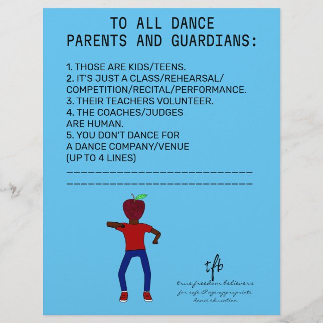 Dance Parent Reminder Apple Sky Blue Flyer (Front)