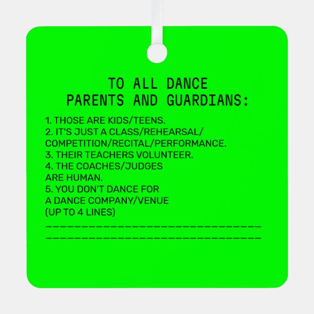 Dance Parent Reminder Banana Lime Metal Ornament (Front)