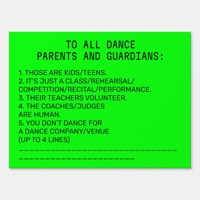 Dance Parent Reminder Banana Lime Sign (Front)