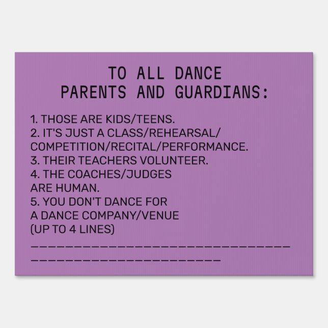 Dance Parent Reminder Sheep Lavender Sign (Front)