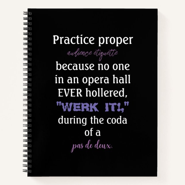 Dance Parents Audience Etiquette Lavender Notebook (Front)