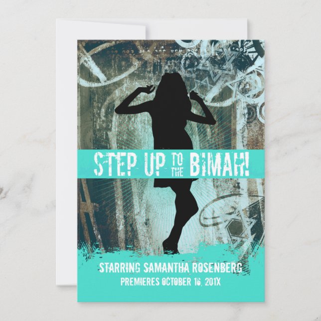 Dance Party Bat Mitzvah Invitation in Turquoise (Front)