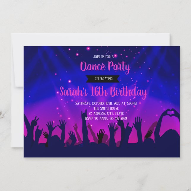 Dance party birthday invitation (Front)
