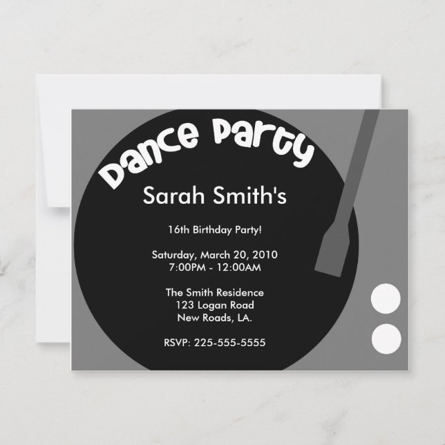 Dance Party Birthday Invitation (Front)