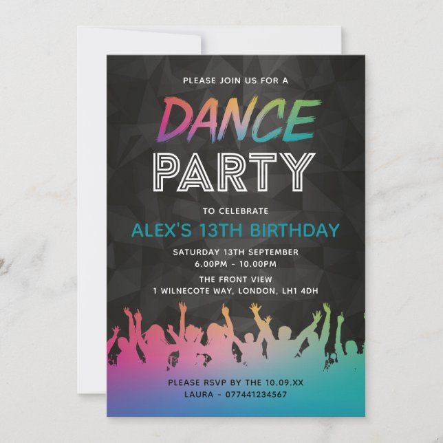 Dance Party Birthday Invitations (Front)