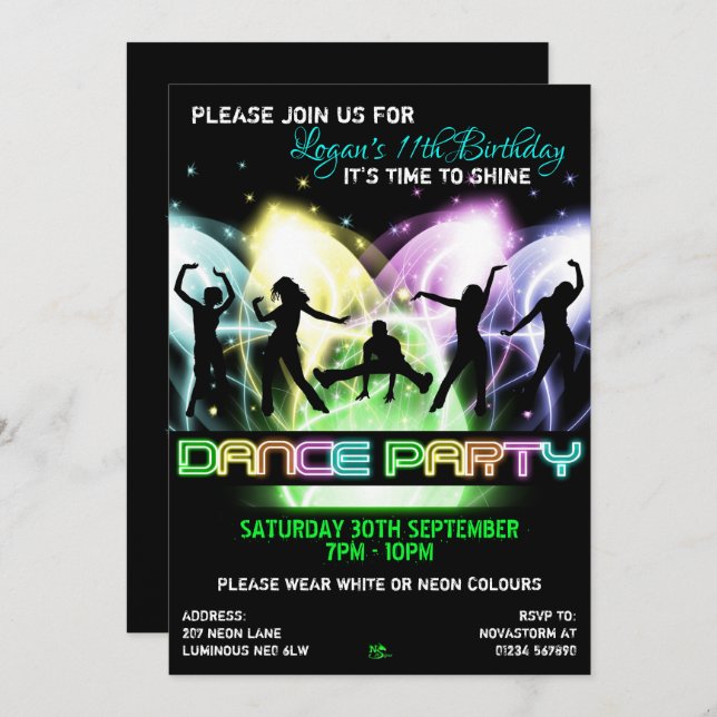 Dance Party Birthday Invitations (Front/Back)