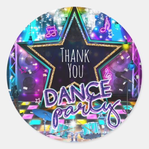 DANCE PARTY Birthday Musical Pop Rock Dance Favor Classic Round Sticker