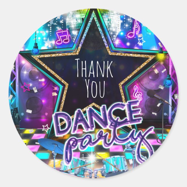 DANCE PARTY Birthday Musical Pop Rock Dance Favor Classic Round Sticker (Front)