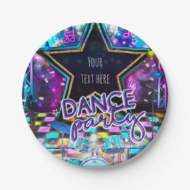 DANCE PARTY Birthday Musical Pop Rock Dance Girls Paper Plates (Front)