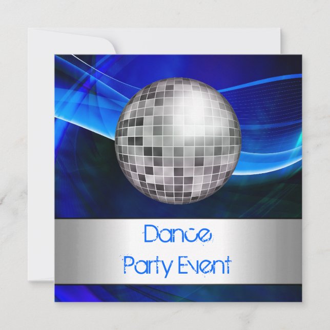 Dance Party Event Blue Silver Mirrorball Invitation (Front)
