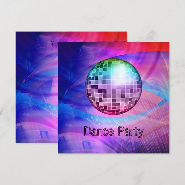 Dance Party Event Pink Blue Abstract Mirrorball Invitation (Front/Back)
