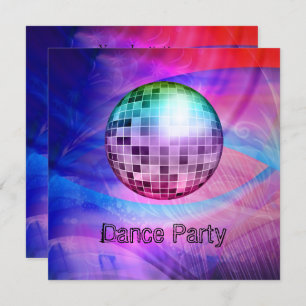 Dance Party Event Pink Blue Abstract Mirrorball Invitation