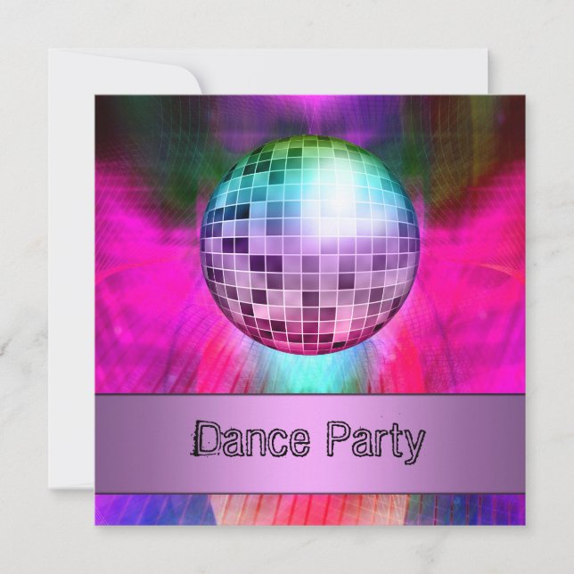 Dance Party Event Pink Purple Abstract Mirrorball Invitation (Front)