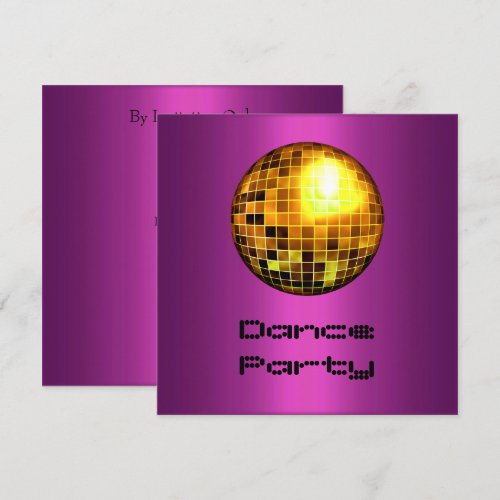 Dance Party Event Purple Gold Mirrorball Custom Invitations